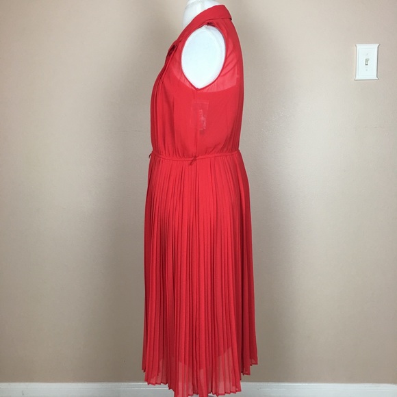 Red/Tangerine Pleated Skirt Dress Size 12 - Picture 3 of 8